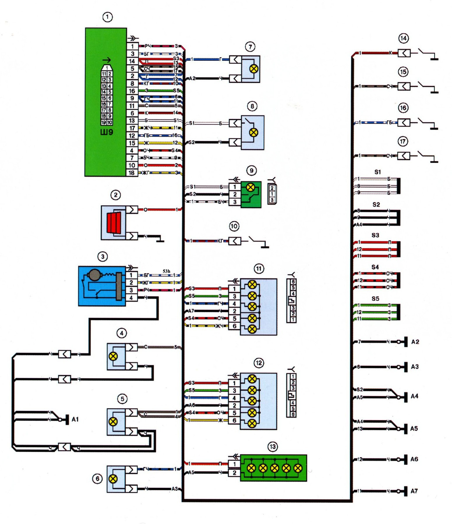 Схема заднего жгута проводов ВАЗ 2114 инжектор