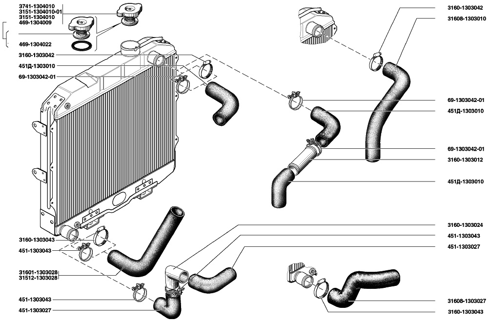 Радиатор и патрубки УАЗ Хантер ЗМЗ 409