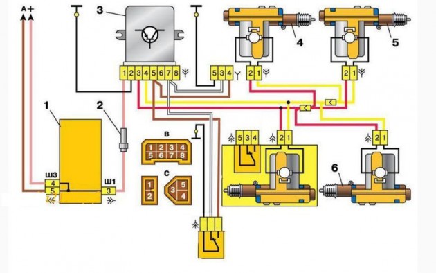 Электросхема центрального замка ВАЗ